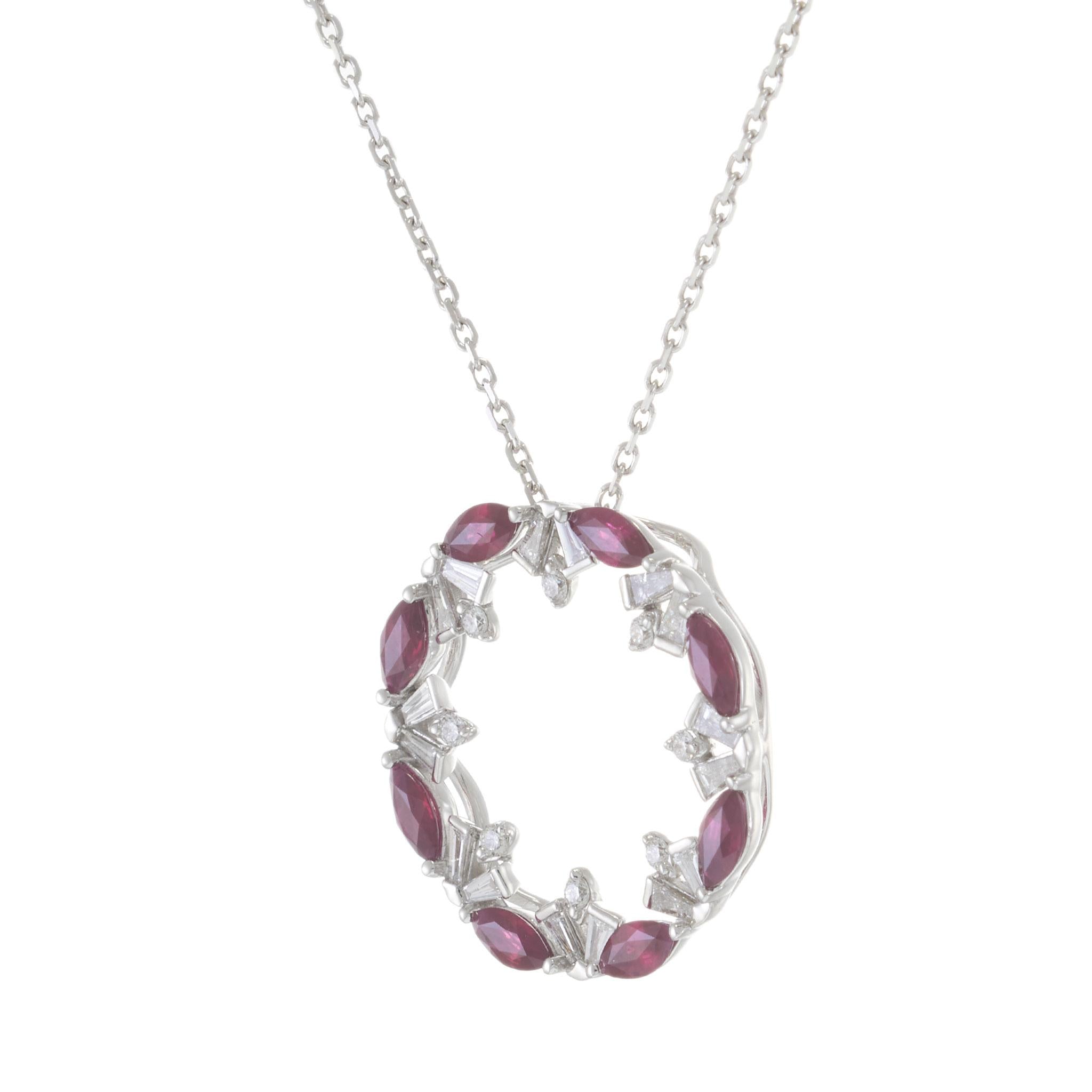 18KT White Gold 1.31 CT-TW Ruby and Diamond Circle Pendant Necklace
