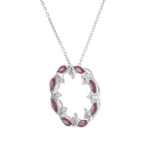 18KT White Gold 1.31 CT-TW Ruby and Diamond Circle Pendant Necklace
