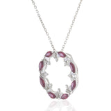 18KT White Gold 1.31 CT-TW Ruby and Diamond Circle Pendant Necklace