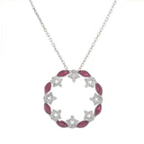 18KT White Gold 1.31 CT-TW Ruby and Diamond Circle Pendant Necklace
