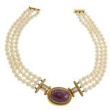 Vintage Retro Era 18KT Yellow Gold Ruby, Diamond and Akoya Pearl Necklace