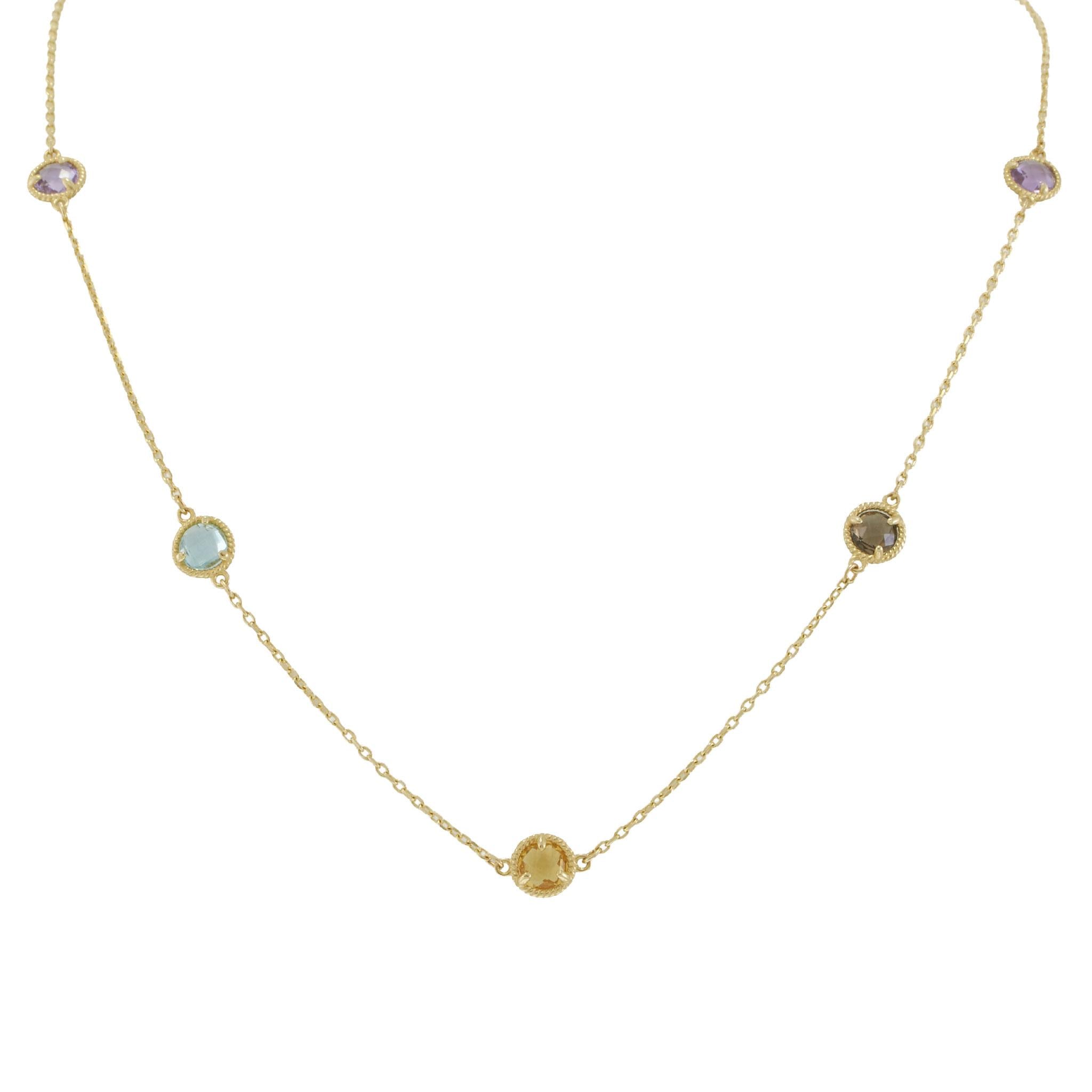 14KT Yellow Gold Multi-Color Gemstone Station Necklace