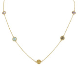 14KT Yellow Gold Multi-Color Gemstone Station Necklace