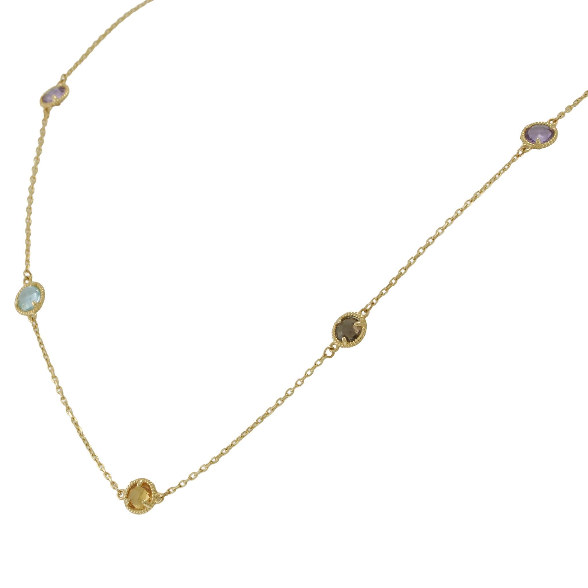 14KT Yellow Gold Multi-Color Gemstone Station Necklace