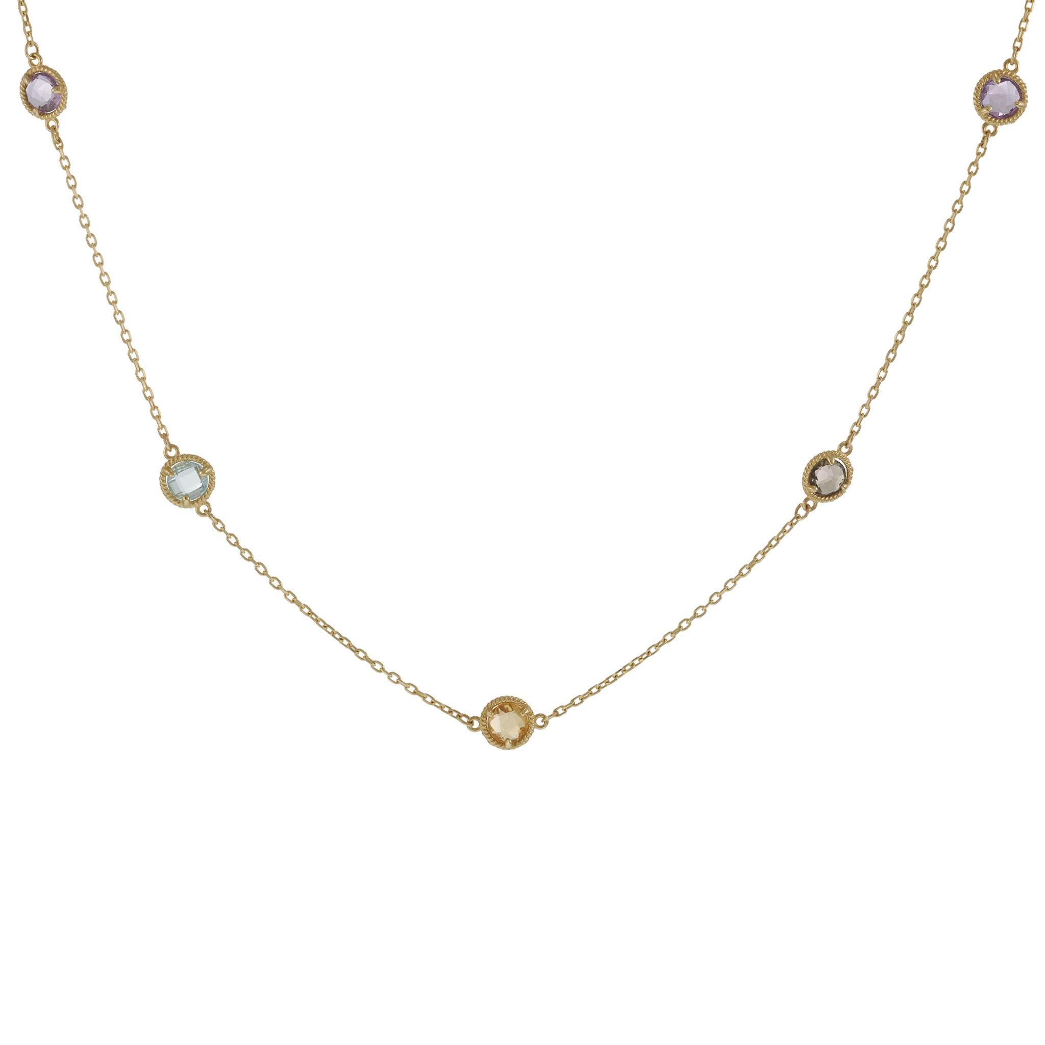 14KT Yellow Gold Multi-Color Gemstone Station Necklace