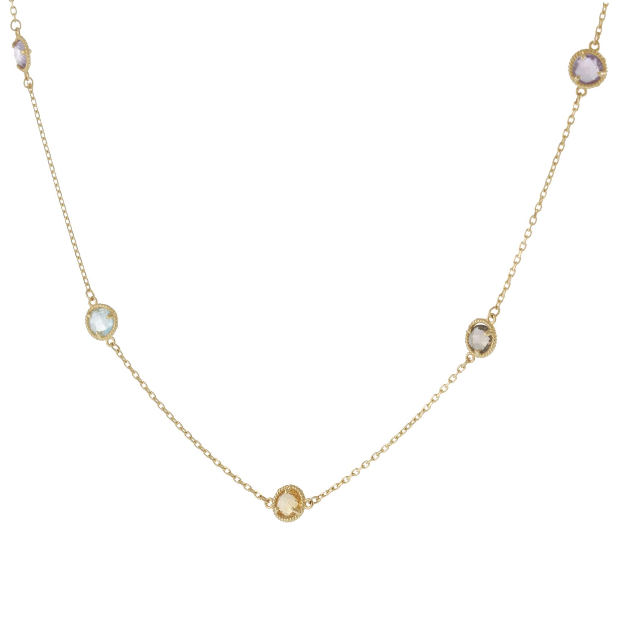 14KT Yellow Gold Multi-Color Gemstone Station Necklace