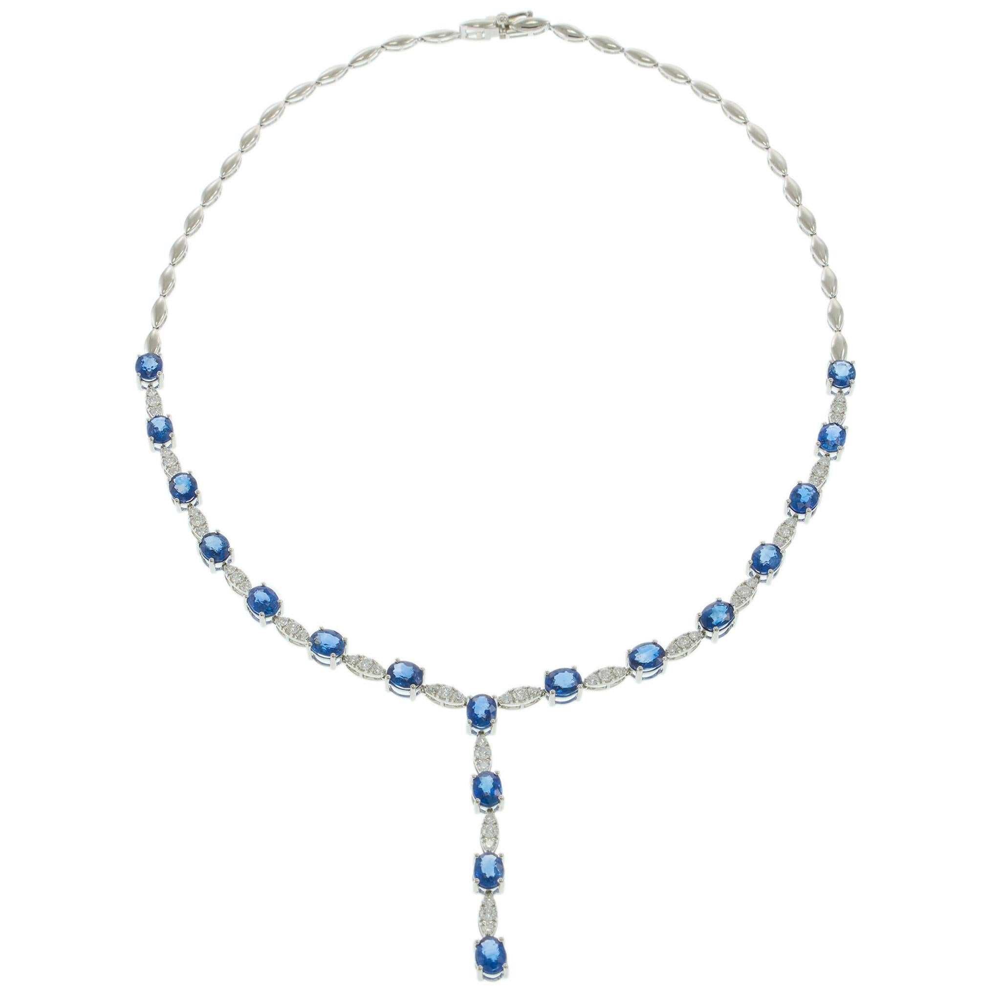 18KT White Gold Sapphire & Diamond Lariat Necklace