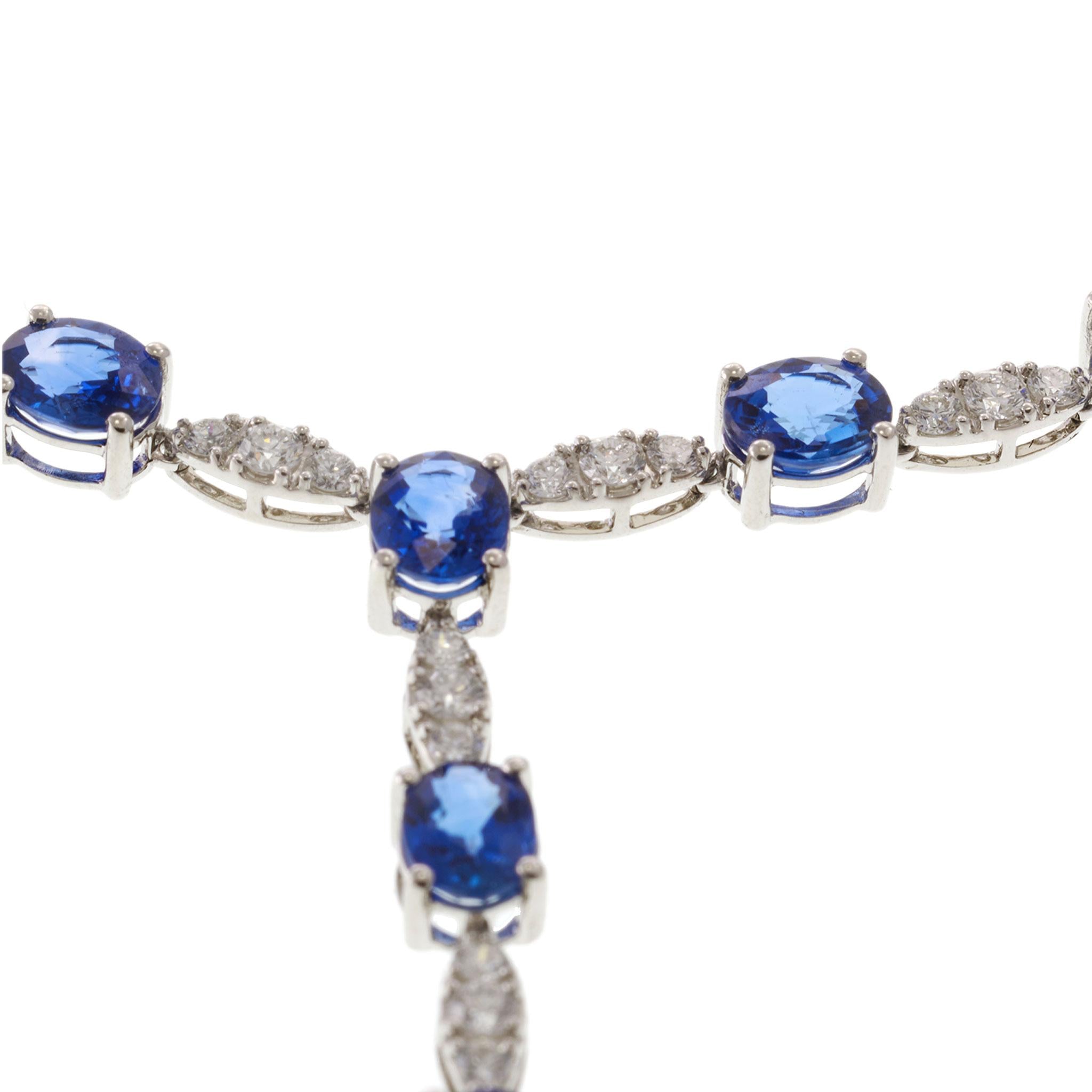 18KT White Gold Sapphire & Diamond Lariat Necklace