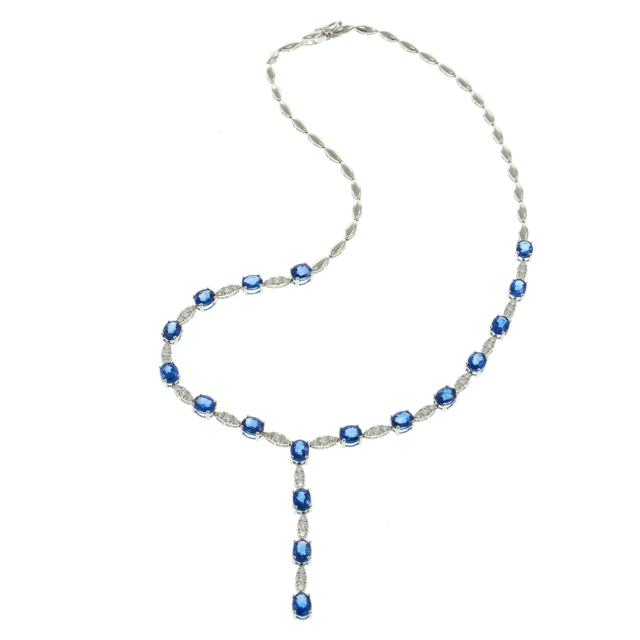 18KT White Gold Sapphire & Diamond Lariat Necklace
