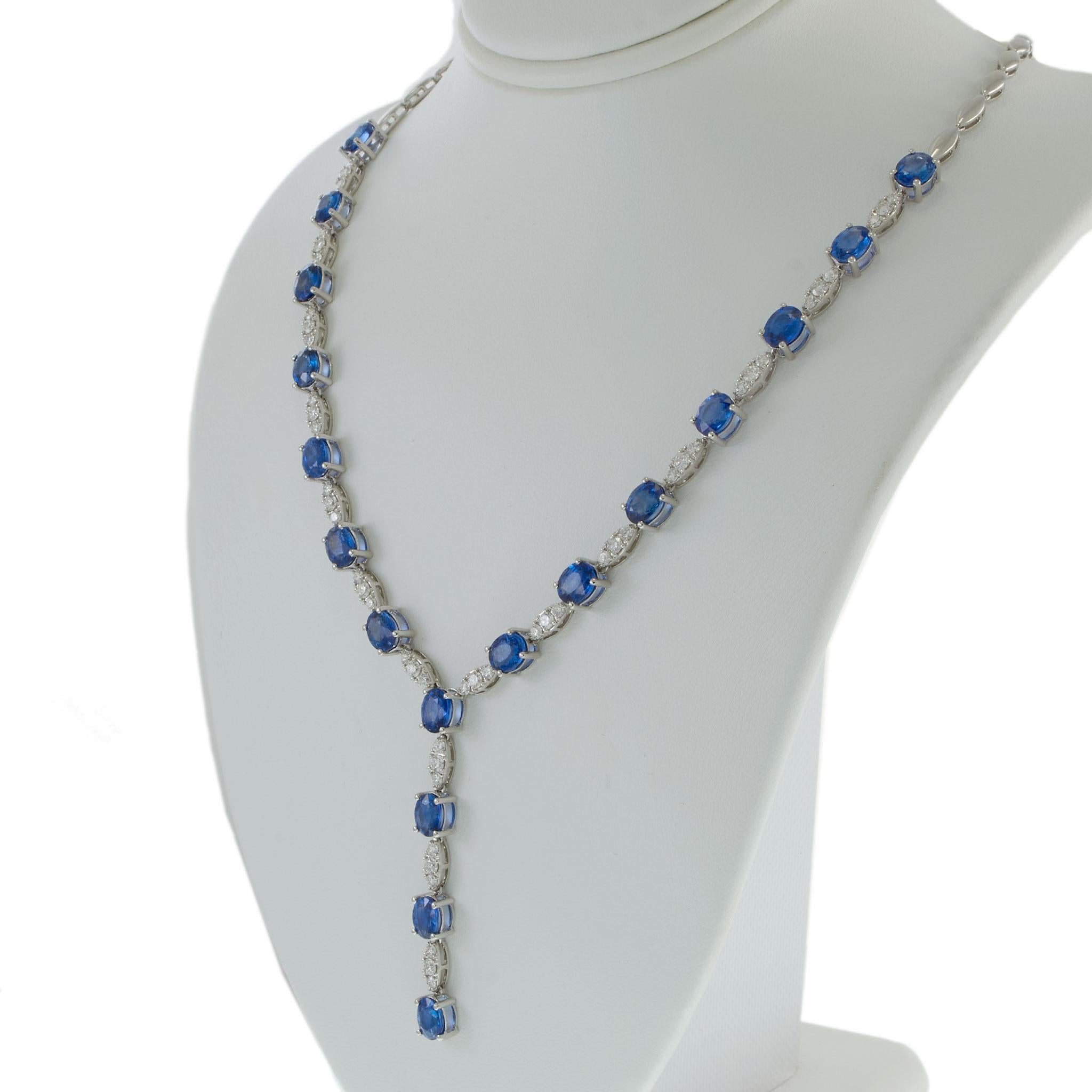 18KT White Gold Sapphire & Diamond Lariat Necklace