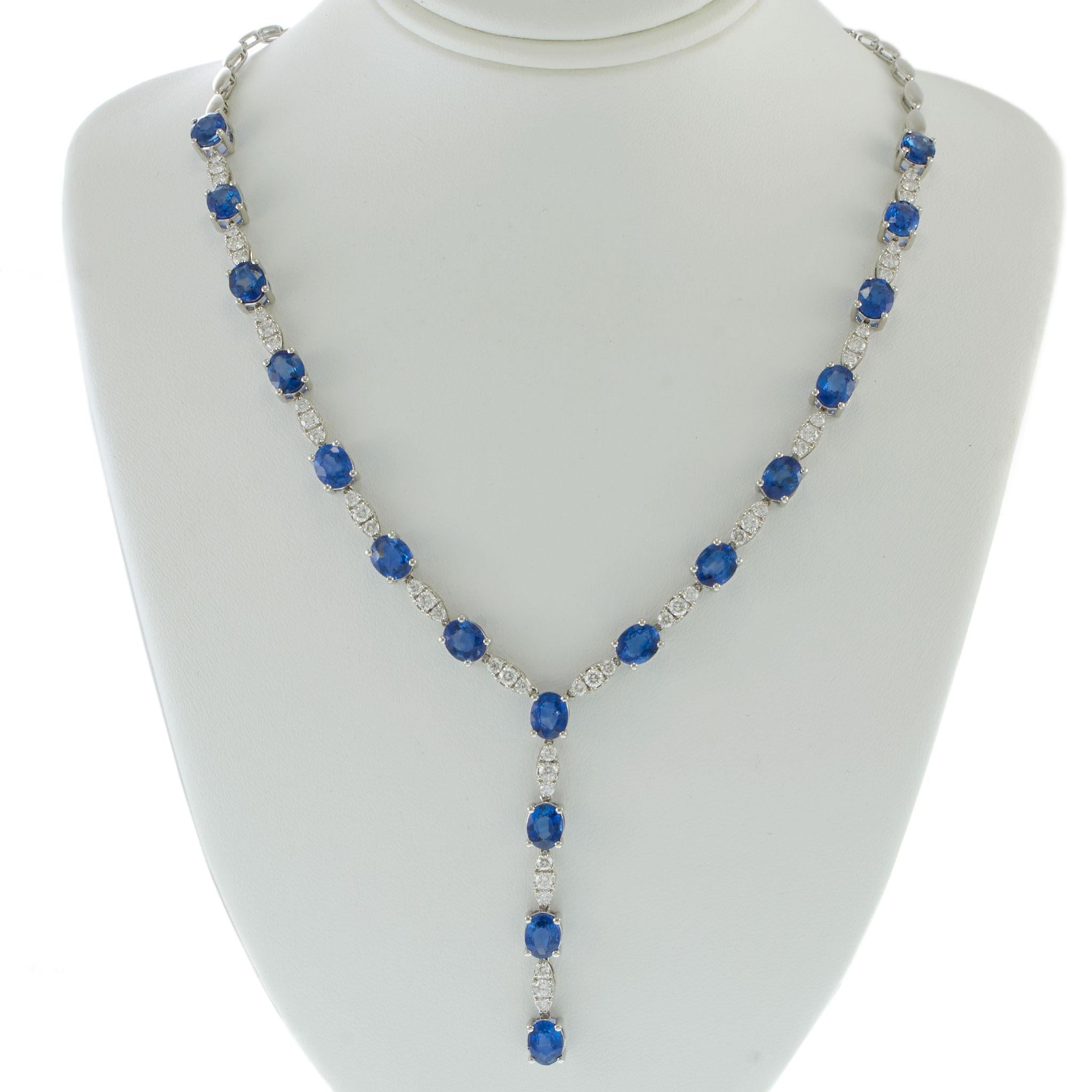 18KT White Gold Sapphire & Diamond Lariat Necklace