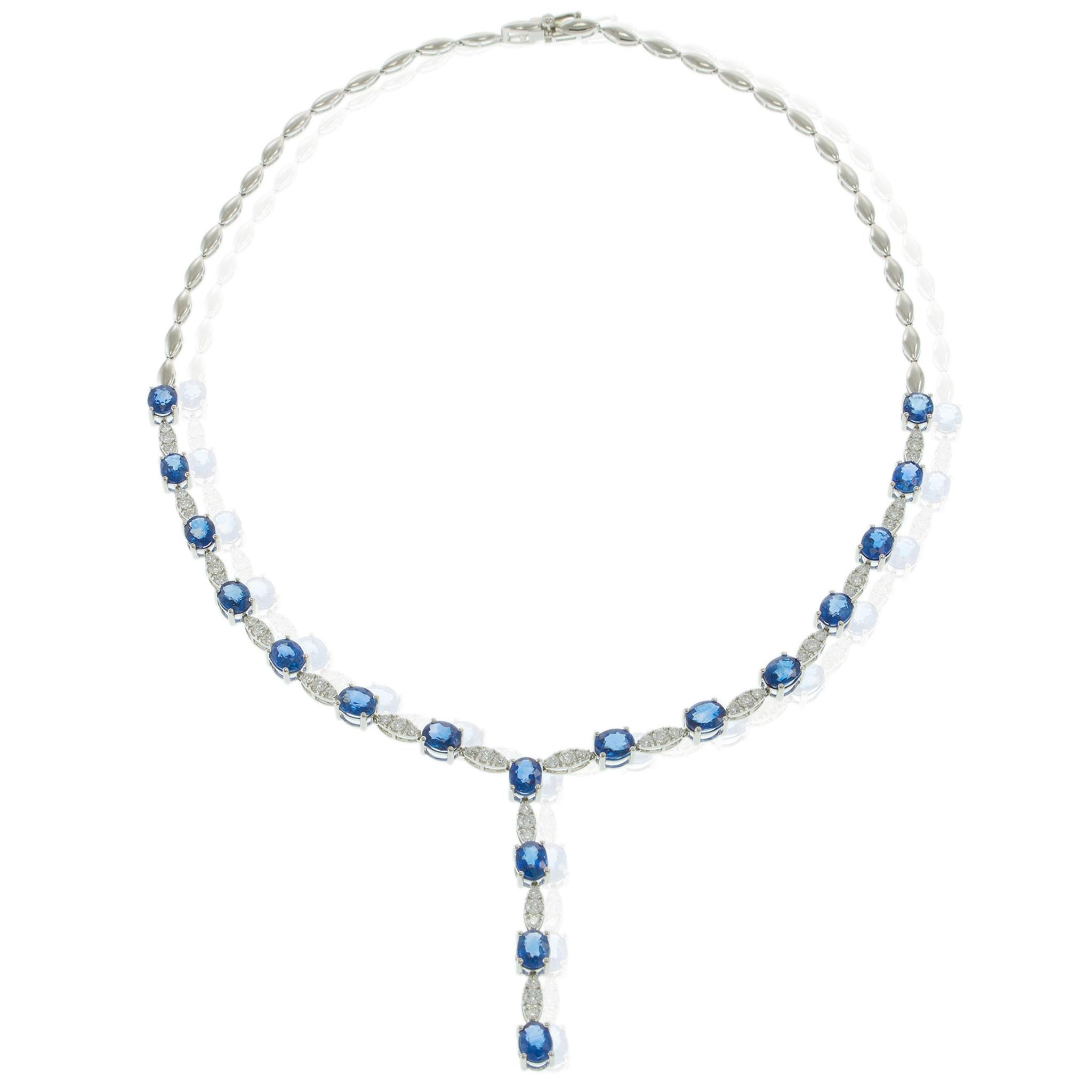 18KT White Gold Sapphire & Diamond Lariat Necklace