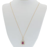 14KT Yellow Gold Pear Ruby and Diamond Starburst Drop Pendant Necklace