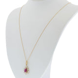 14KT Yellow Gold Pear Ruby and Diamond Starburst Drop Pendant Necklace