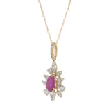 14KT Yellow Gold Pear Ruby and Diamond Starburst Drop Pendant Necklace