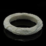 Vintage Light Green Jade 16mm Carved Bangle Bracelet