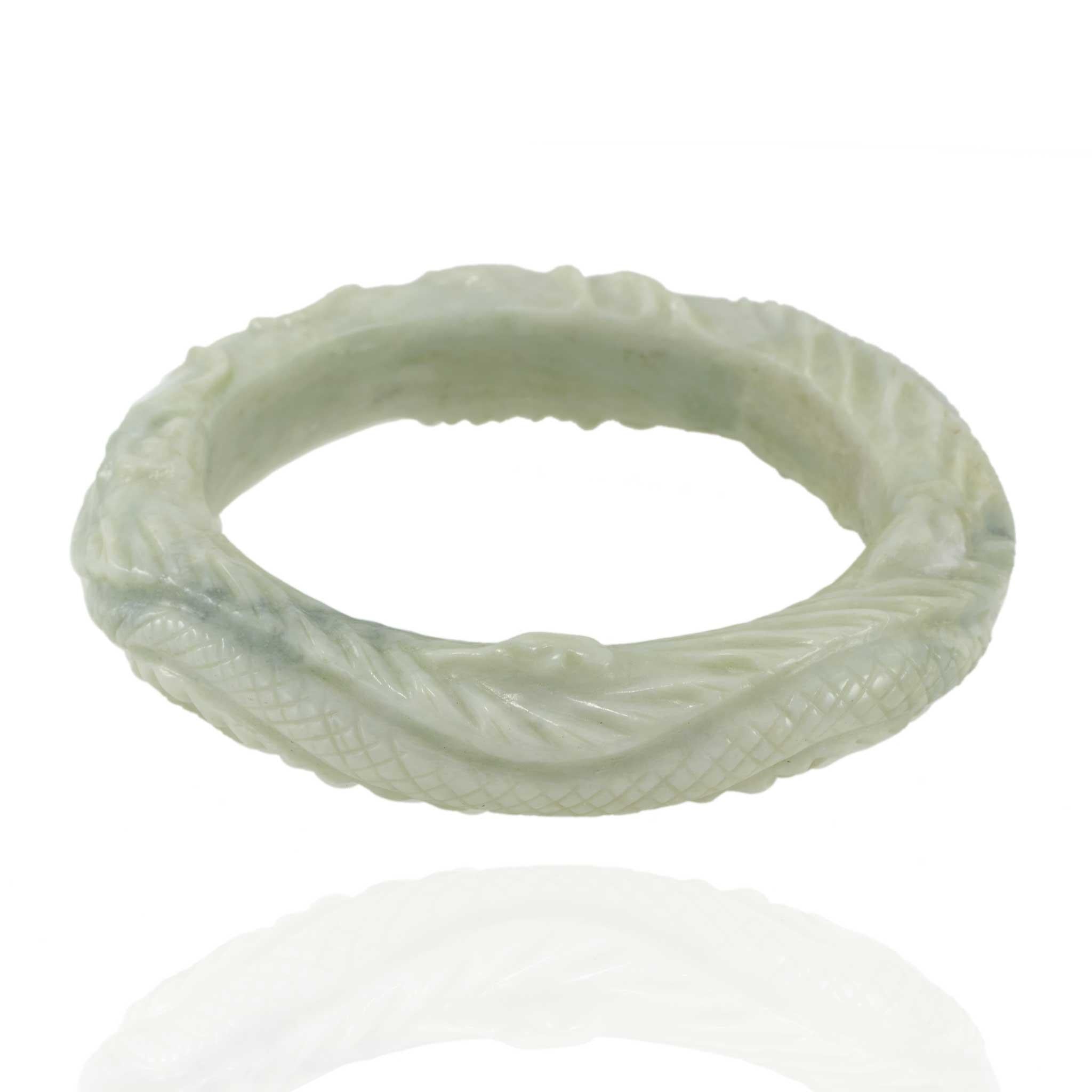 Vintage Light Green Jade 16mm Carved Bangle Bracelet