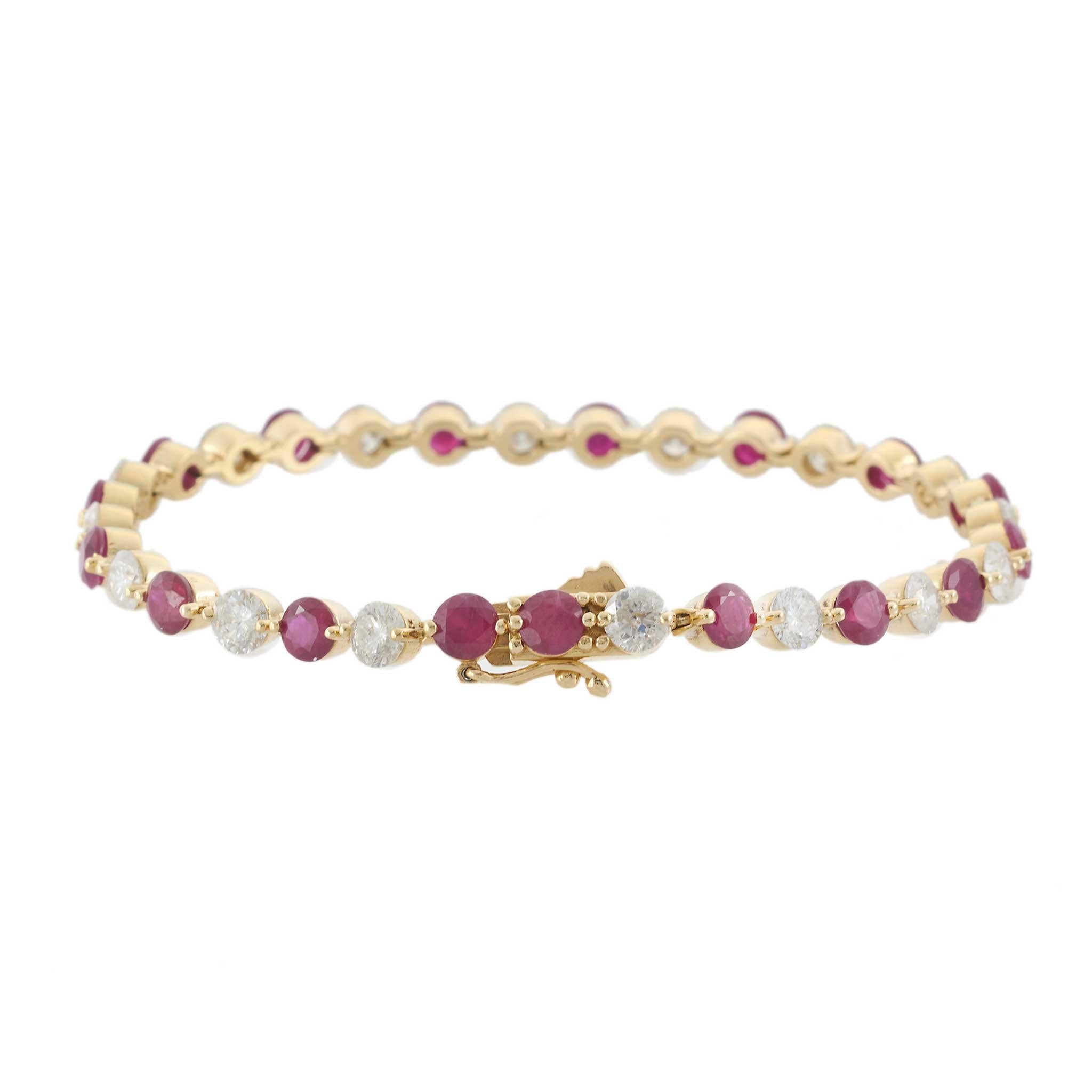 14KT Yellow Gold Ruby and Diamond Tennis Bracelet