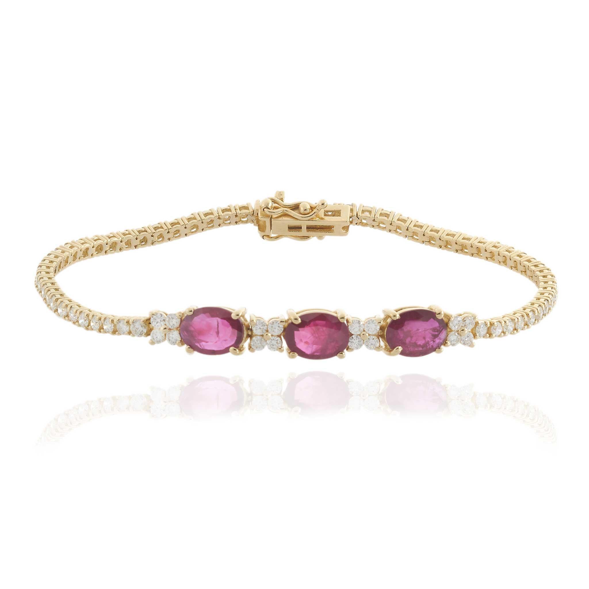 14KT Yellow Gold Oval Ruby and Diamond Bracelet