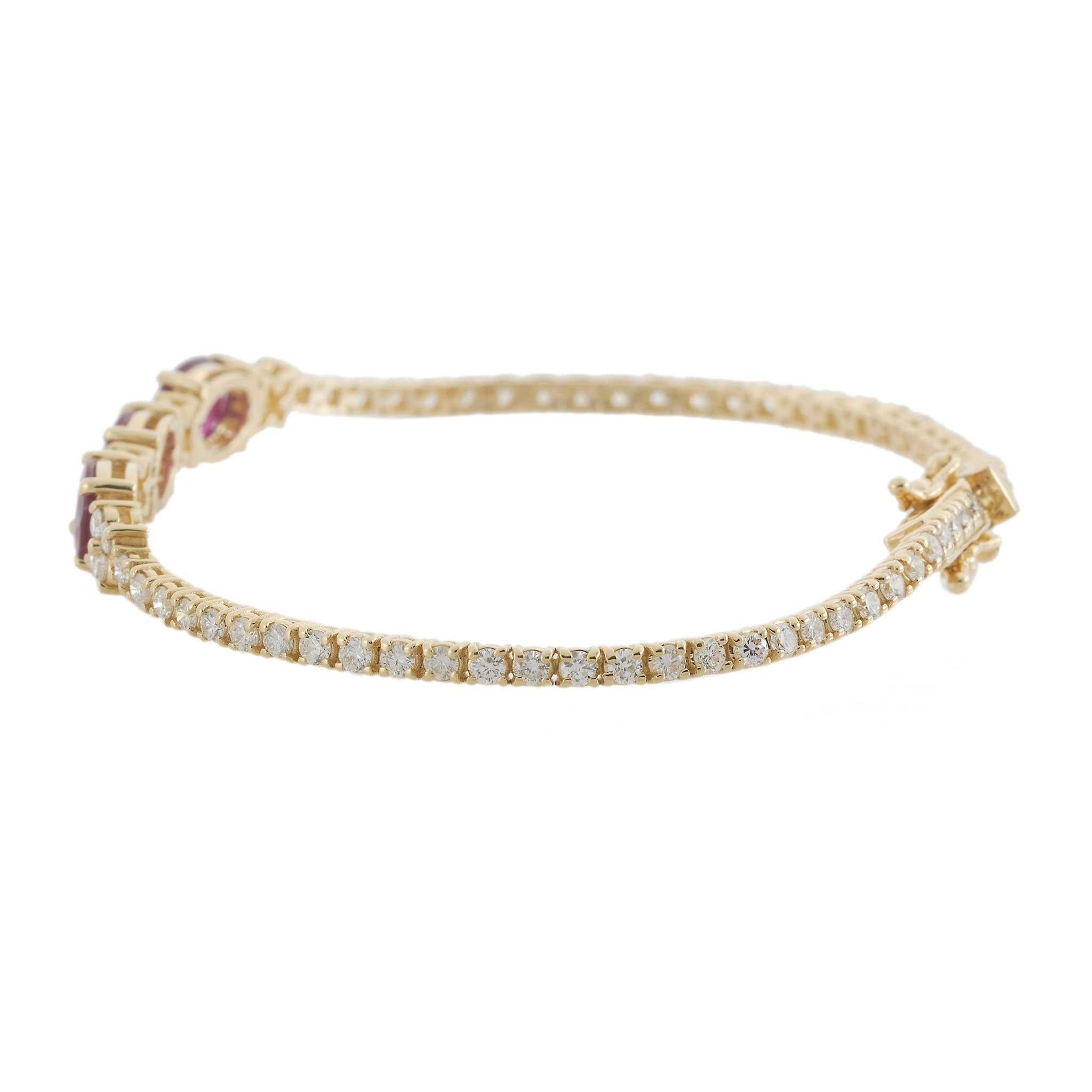 14KT Yellow Gold Oval Ruby and Diamond Bracelet