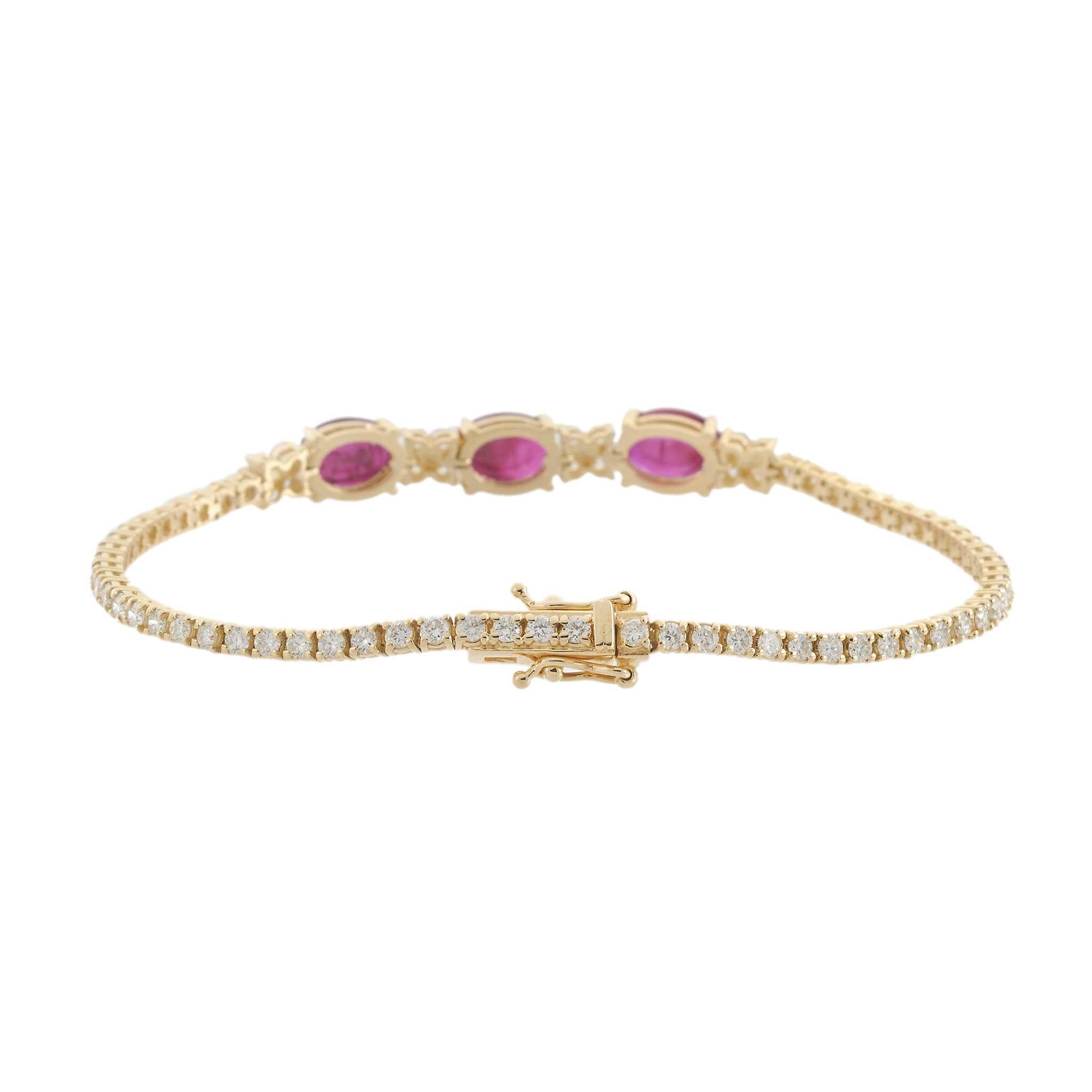 14KT Yellow Gold Oval Ruby and Diamond Bracelet