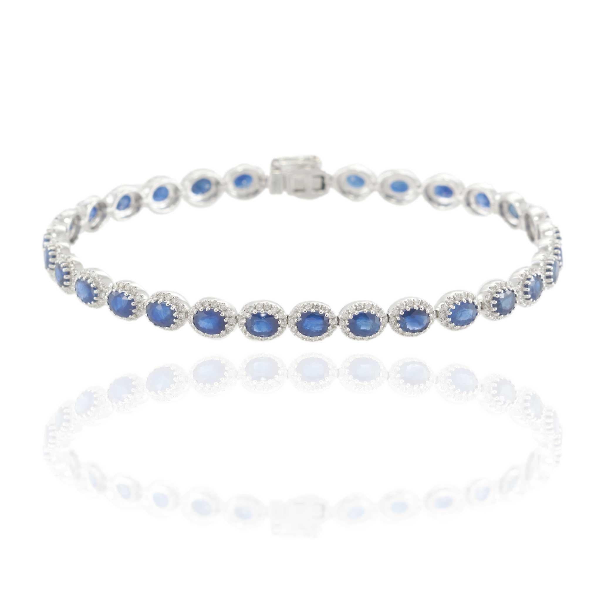 14KT White Gold Sapphire and Diamond Tennis Bracelet