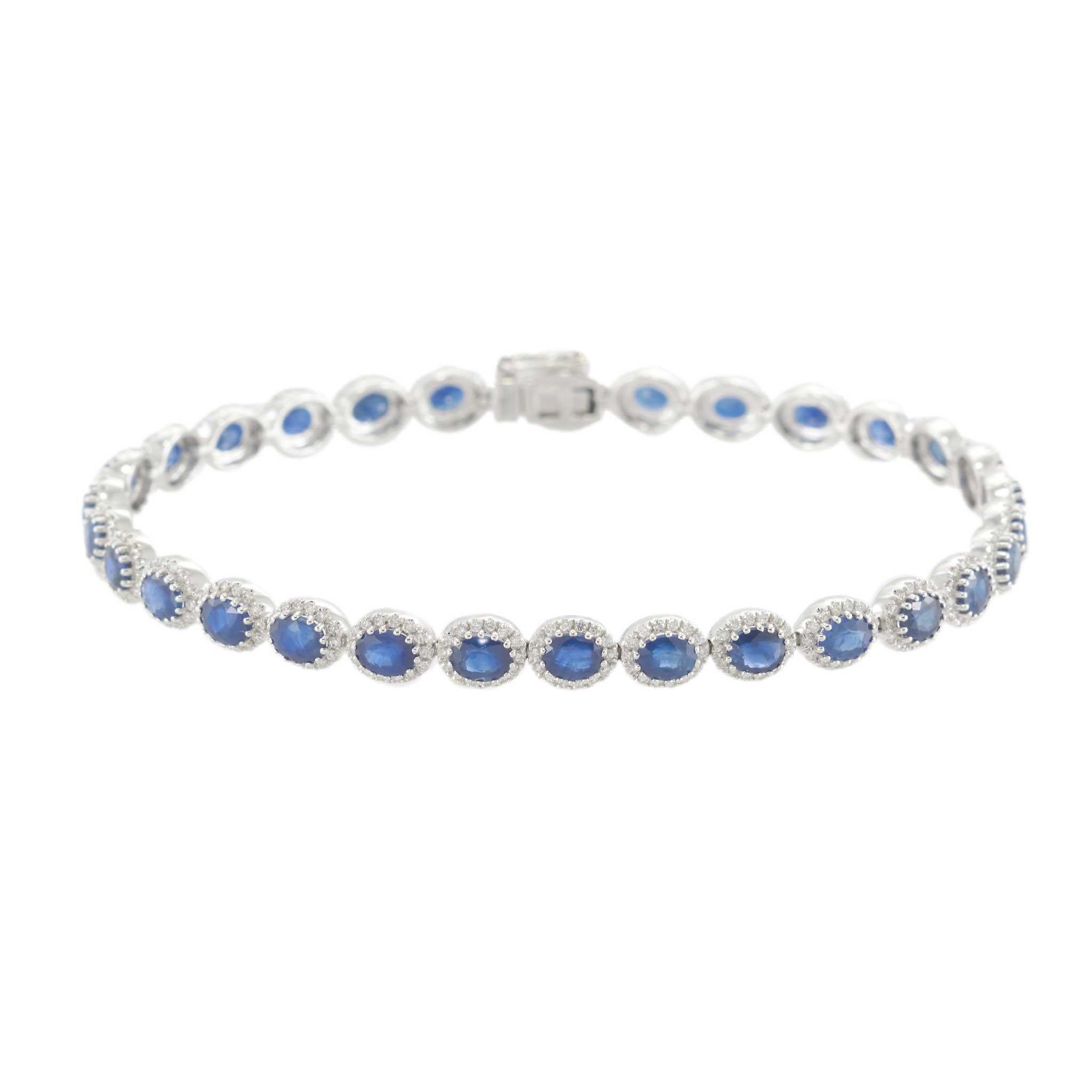 14KT White Gold Sapphire and Diamond Tennis Bracelet