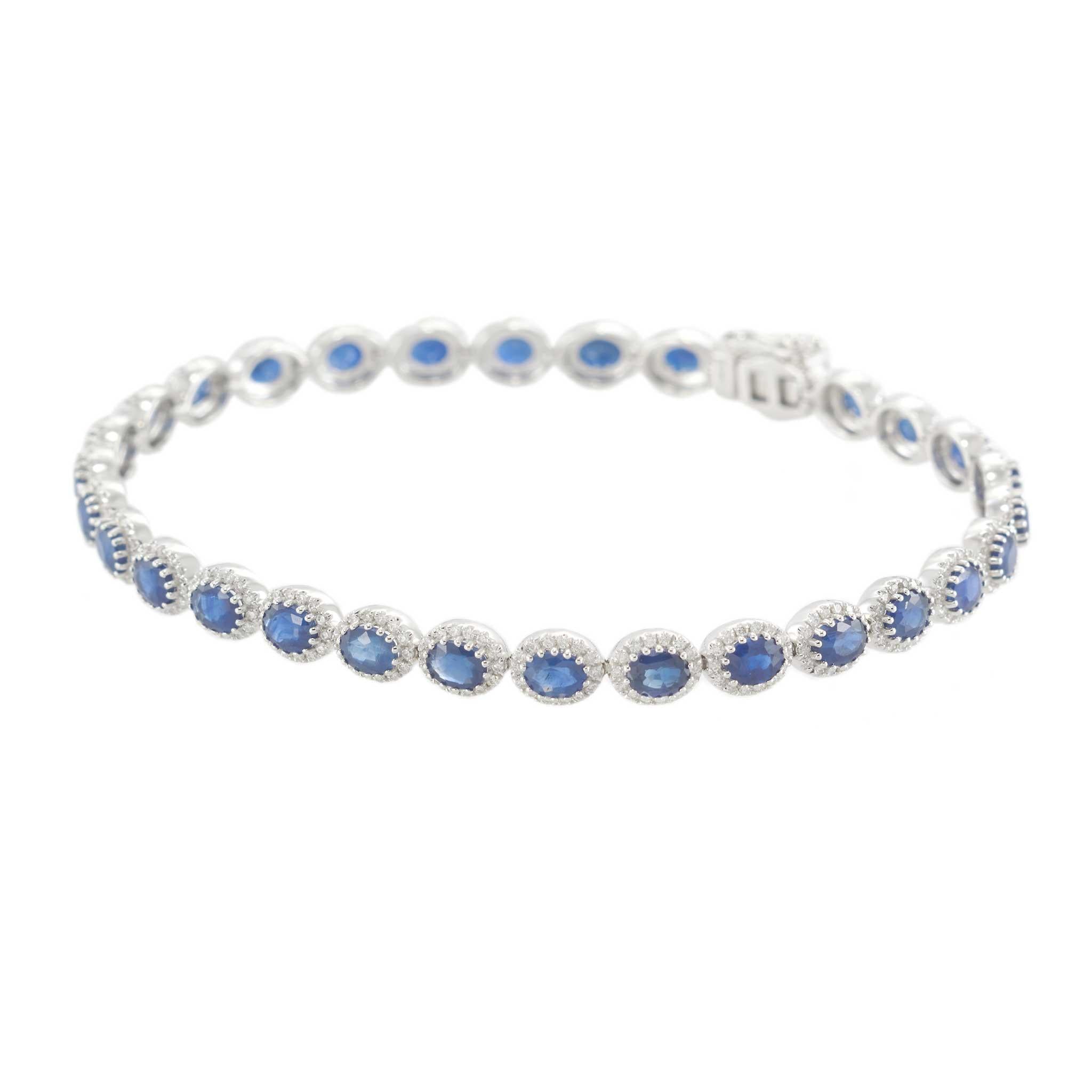 14KT White Gold Sapphire and Diamond Tennis Bracelet