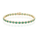 14KT Yellow Gold Oval-Cut Emerald and Diamond Tennis Bracelet