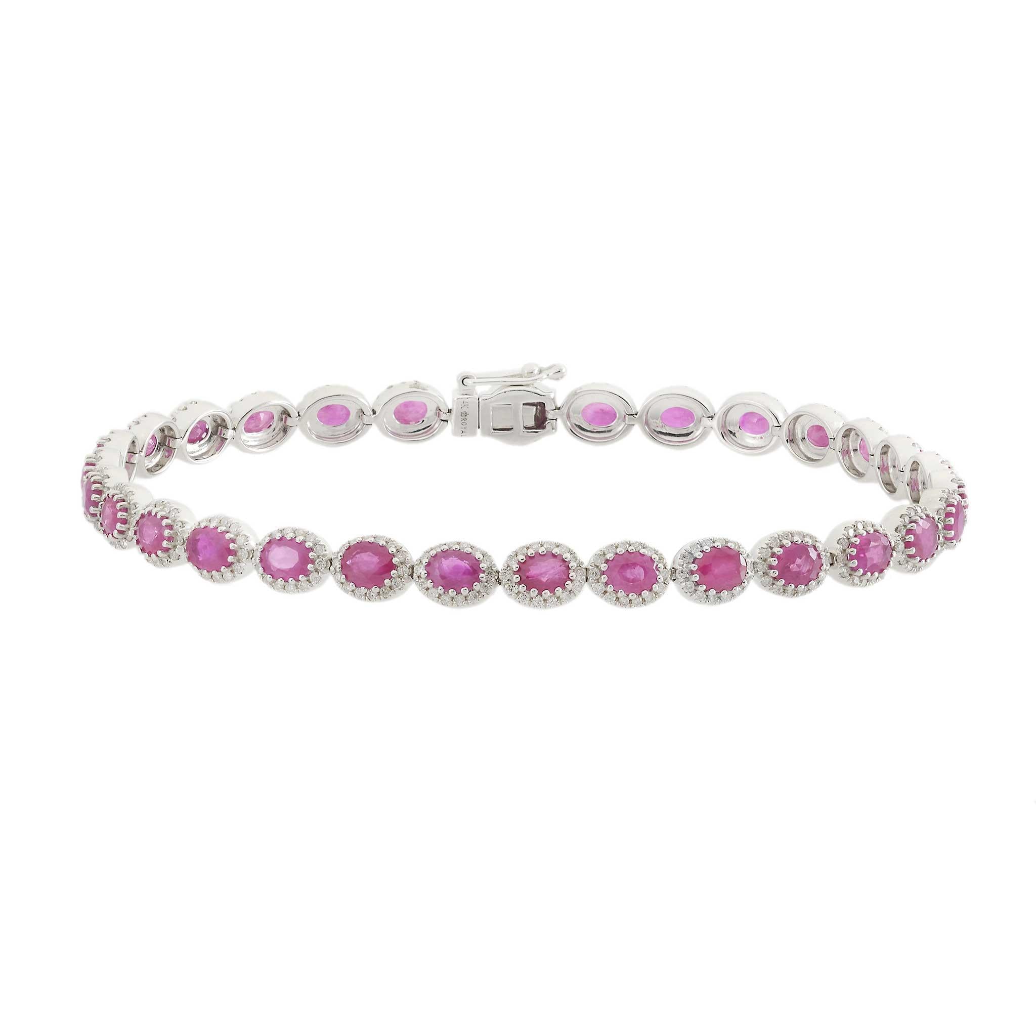 14KT White Gold Ruby and Diamond Tennis Bracelet