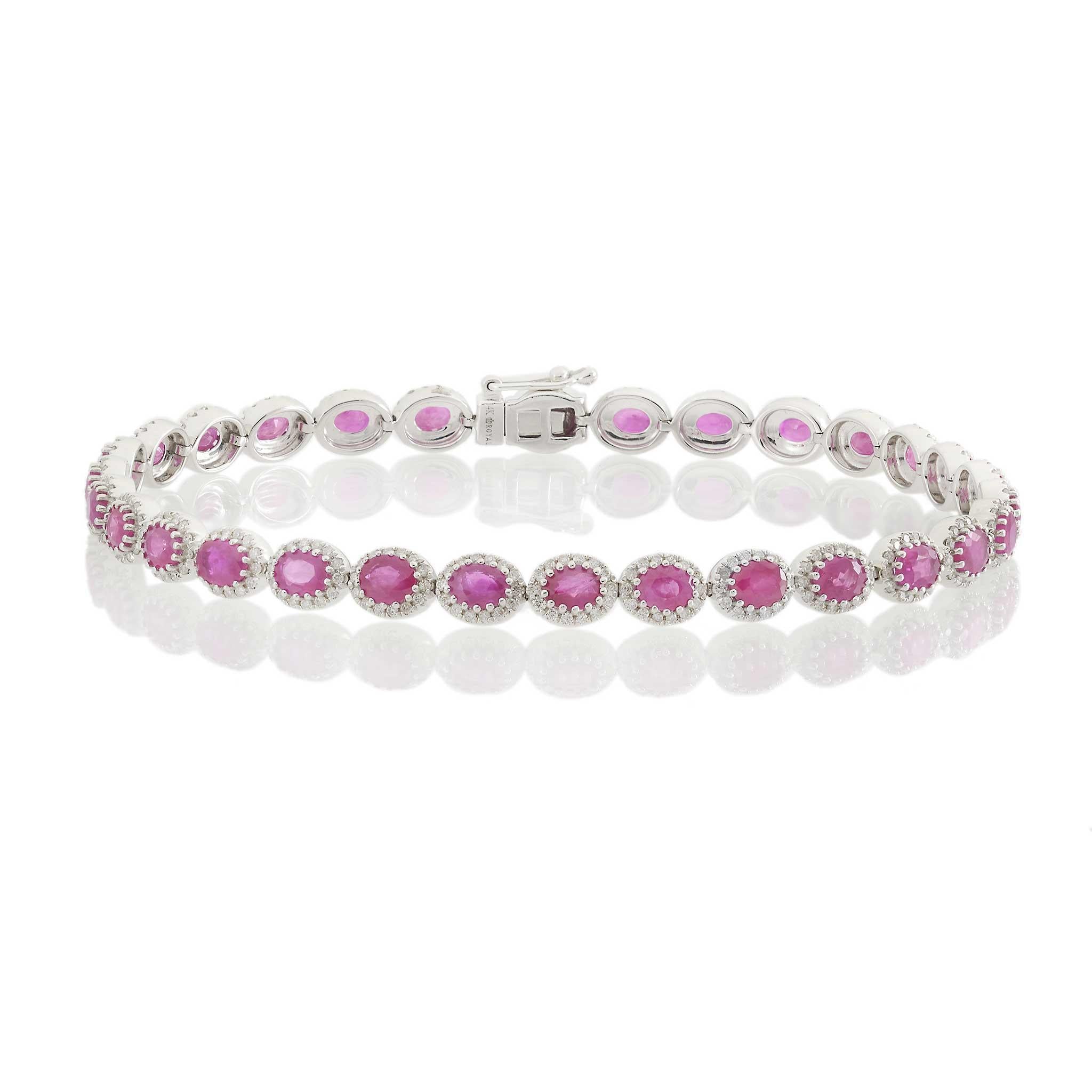 14KT White Gold Ruby and Diamond Tennis Bracelet