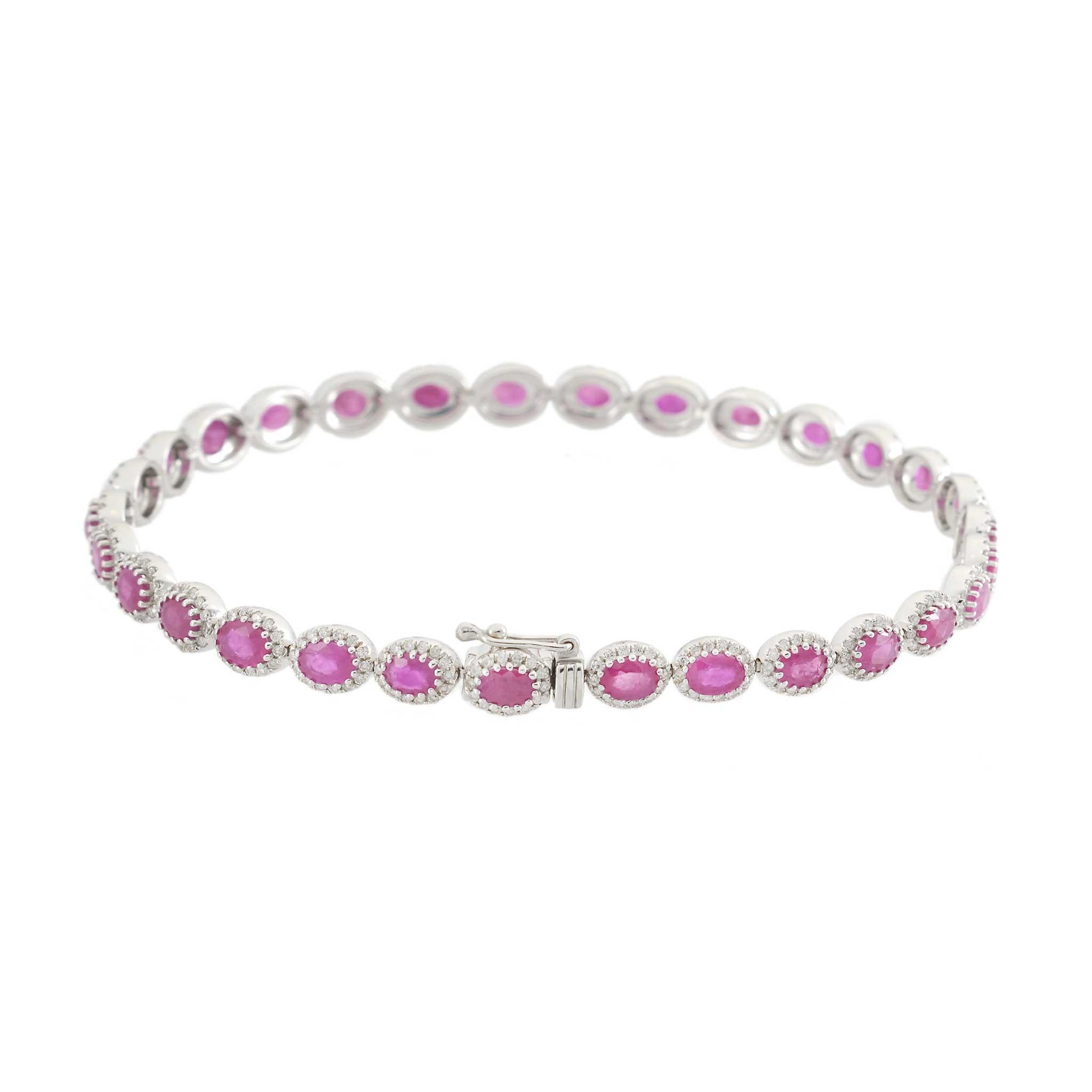 14KT White Gold Ruby and Diamond Tennis Bracelet