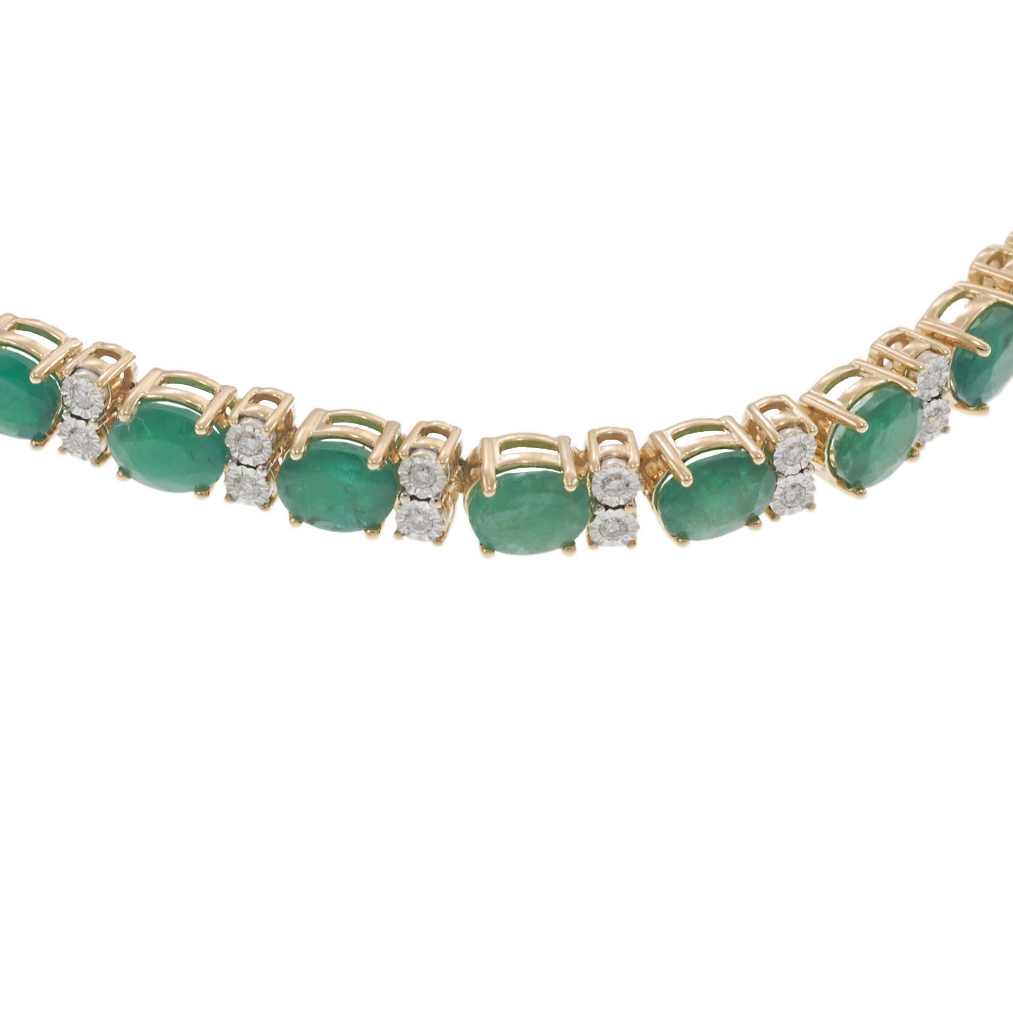14KT Yellow Gold Oval Alternating Emerald & Diamond Tennis Bracelet
