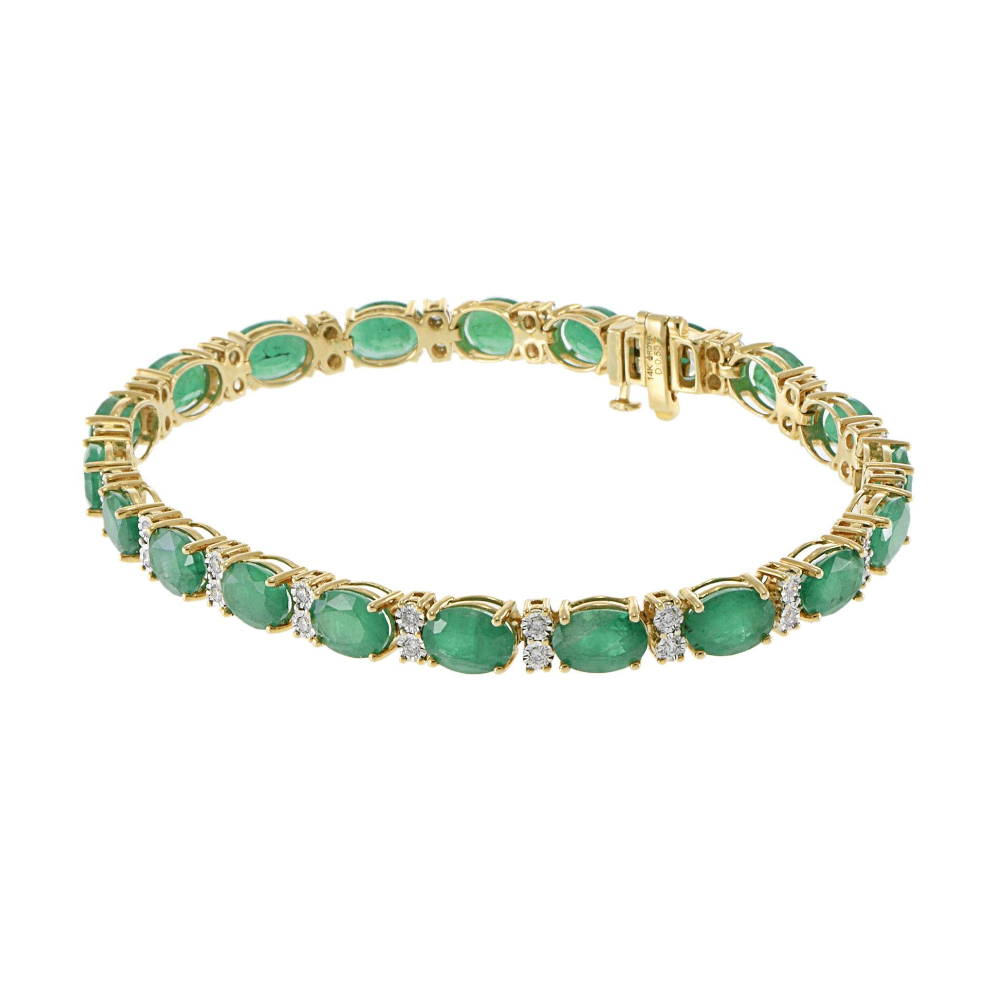 14KT Yellow Gold Emerald and Diamond Line Bracelet