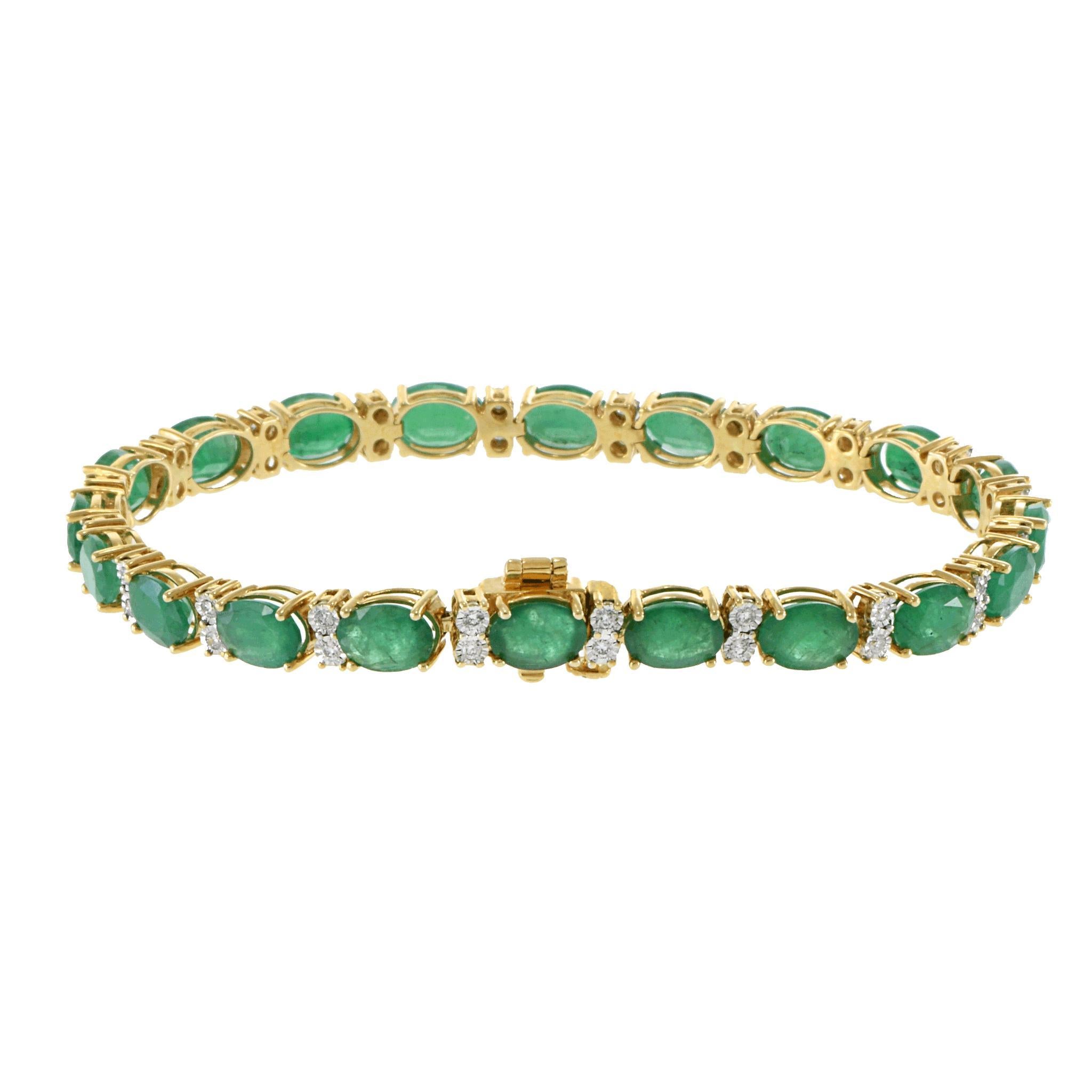 14KT Yellow Gold Emerald and Diamond Line Bracelet