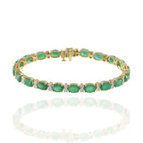 14KT Yellow Gold Emerald and Diamond Line Bracelet