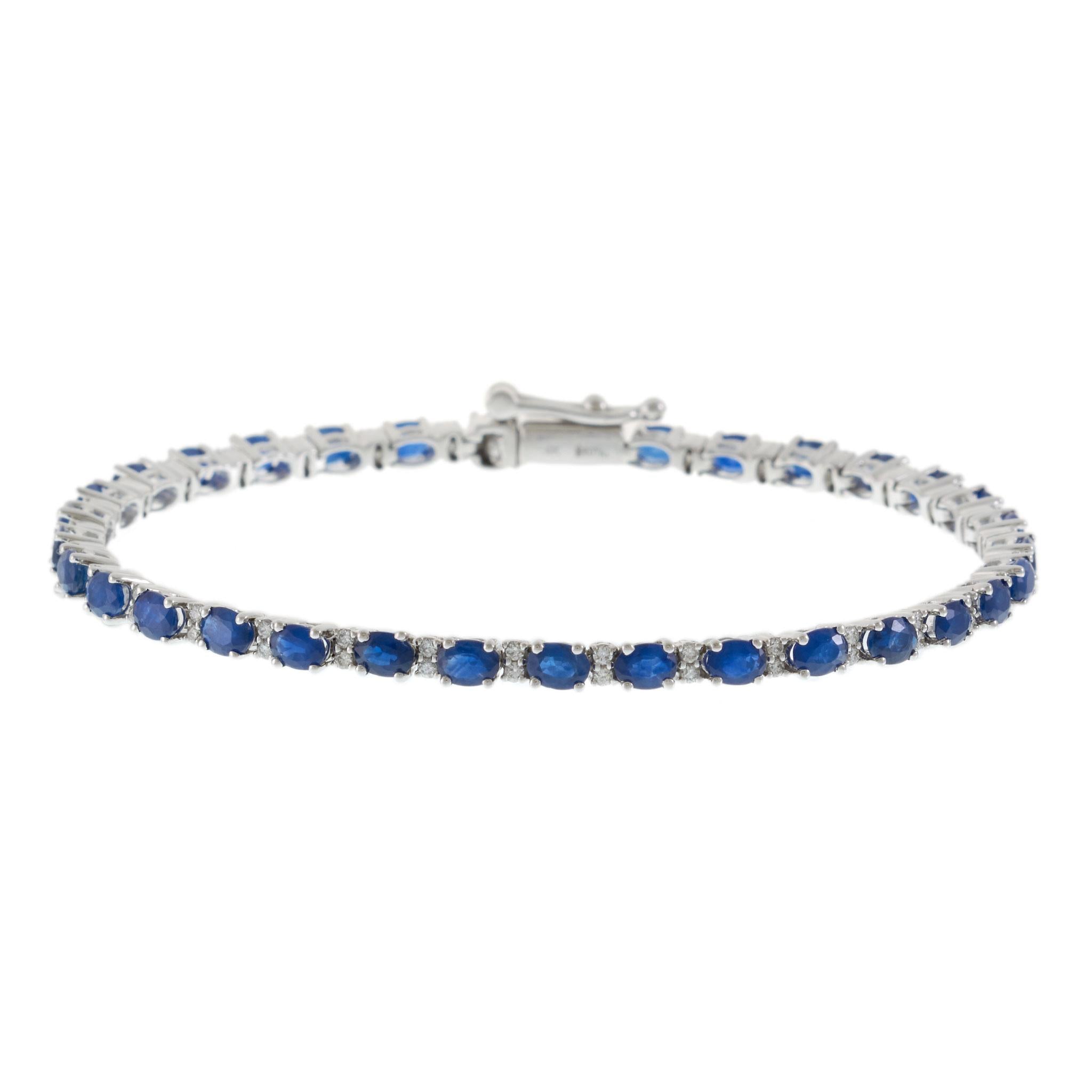14KT White Gold Sapphire & Diamond Tennis Bracelet