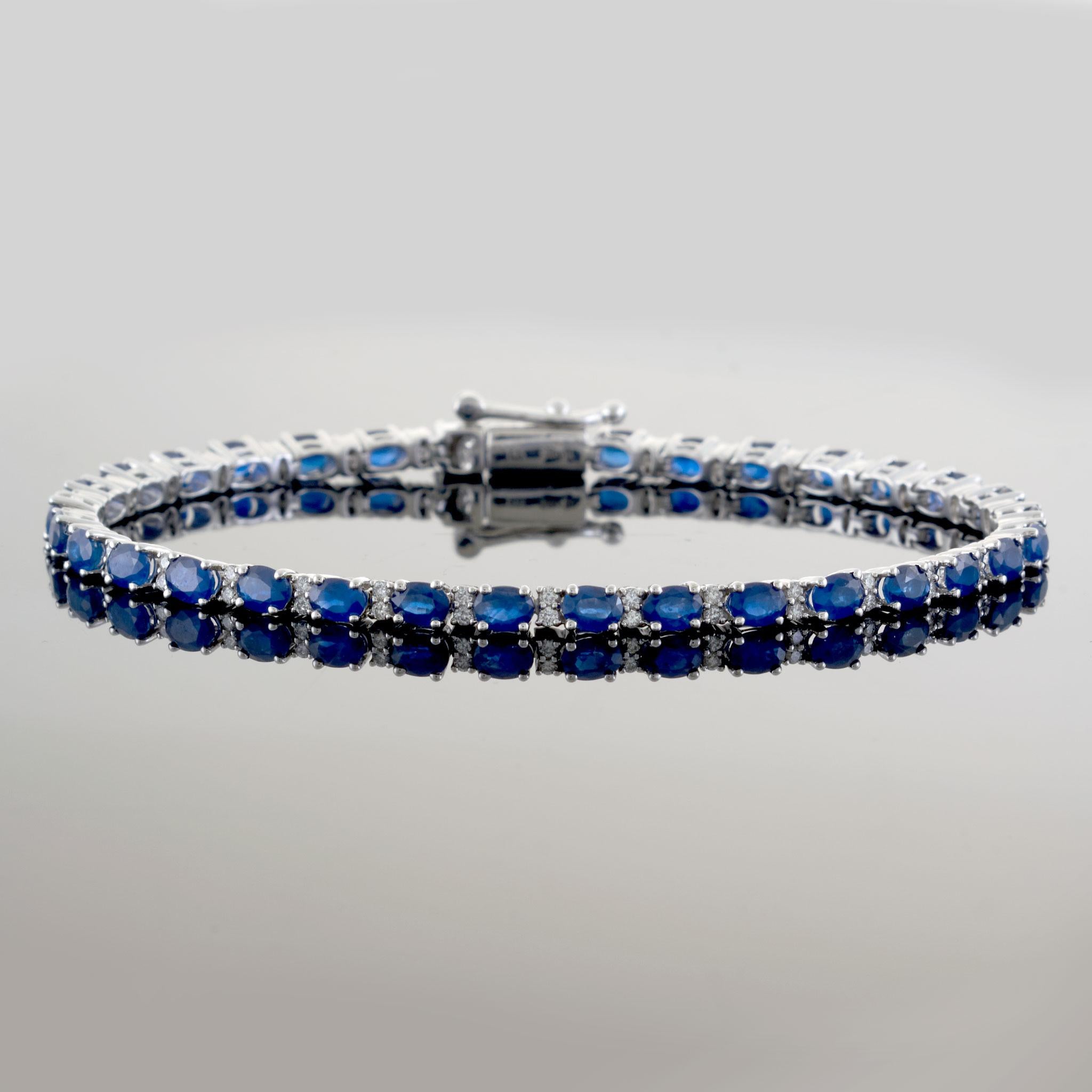 14KT White Gold Sapphire & Diamond Tennis Bracelet