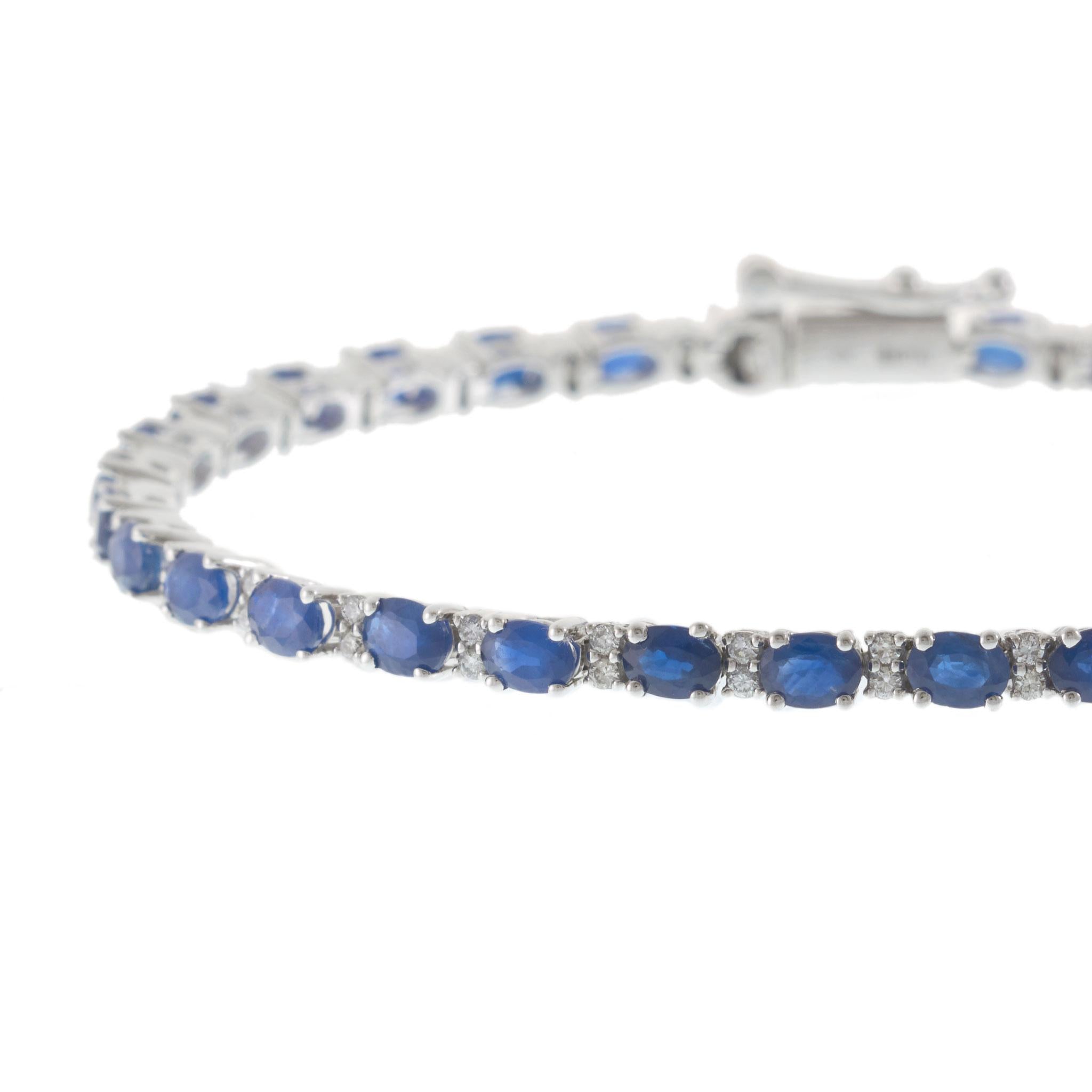 14KT White Gold Sapphire & Diamond Tennis Bracelet