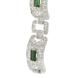 Vintage Art Deco Platinum Green Tourmaline & Old Mine Cut Diamond Bracelet