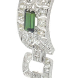Vintage Art Deco Platinum Green Tourmaline & Old Mine Cut Diamond Bracelet
