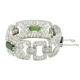 Vintage Art Deco Platinum Green Tourmaline & Old Mine Cut Diamond Bracelet