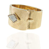 Vintage Retro Era 14KT Yellow Gold Ruby and Diamond Buckle Cuff Bracelet