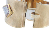 Vintage Retro Era 14KT Yellow Gold Ruby and Diamond Buckle Cuff Bracelet