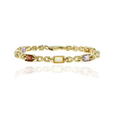 Vintage 1970s 14KT Yellow Gold Multi-Color Semi-Precious Gemstone Bracelet