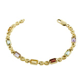 Vintage 1970s 14KT Yellow Gold Multi-Color Semi-Precious Gemstone Bracelet
