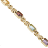 Vintage 1970s 14KT Yellow Gold Multi-Color Semi-Precious Gemstone Bracelet