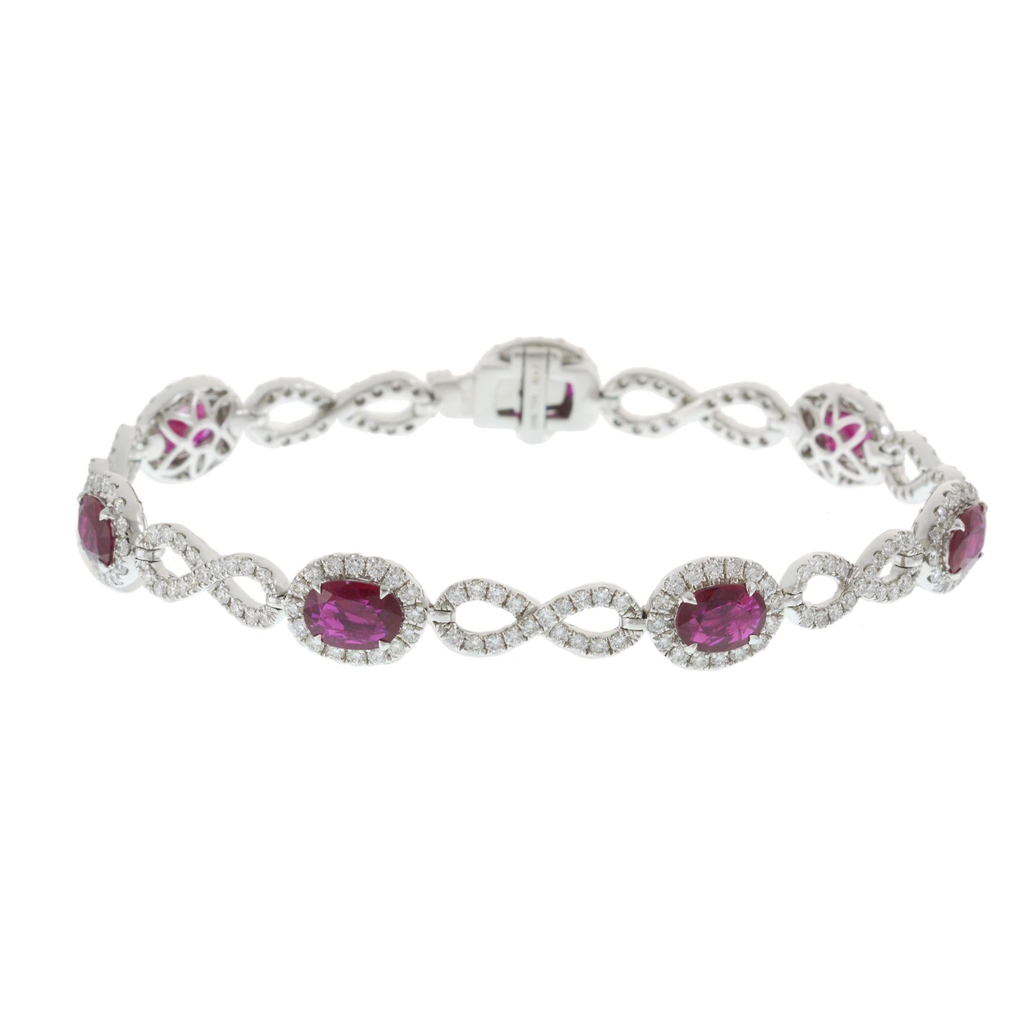 18KT White Gold Ruby & Diamond Infinity Bracelet