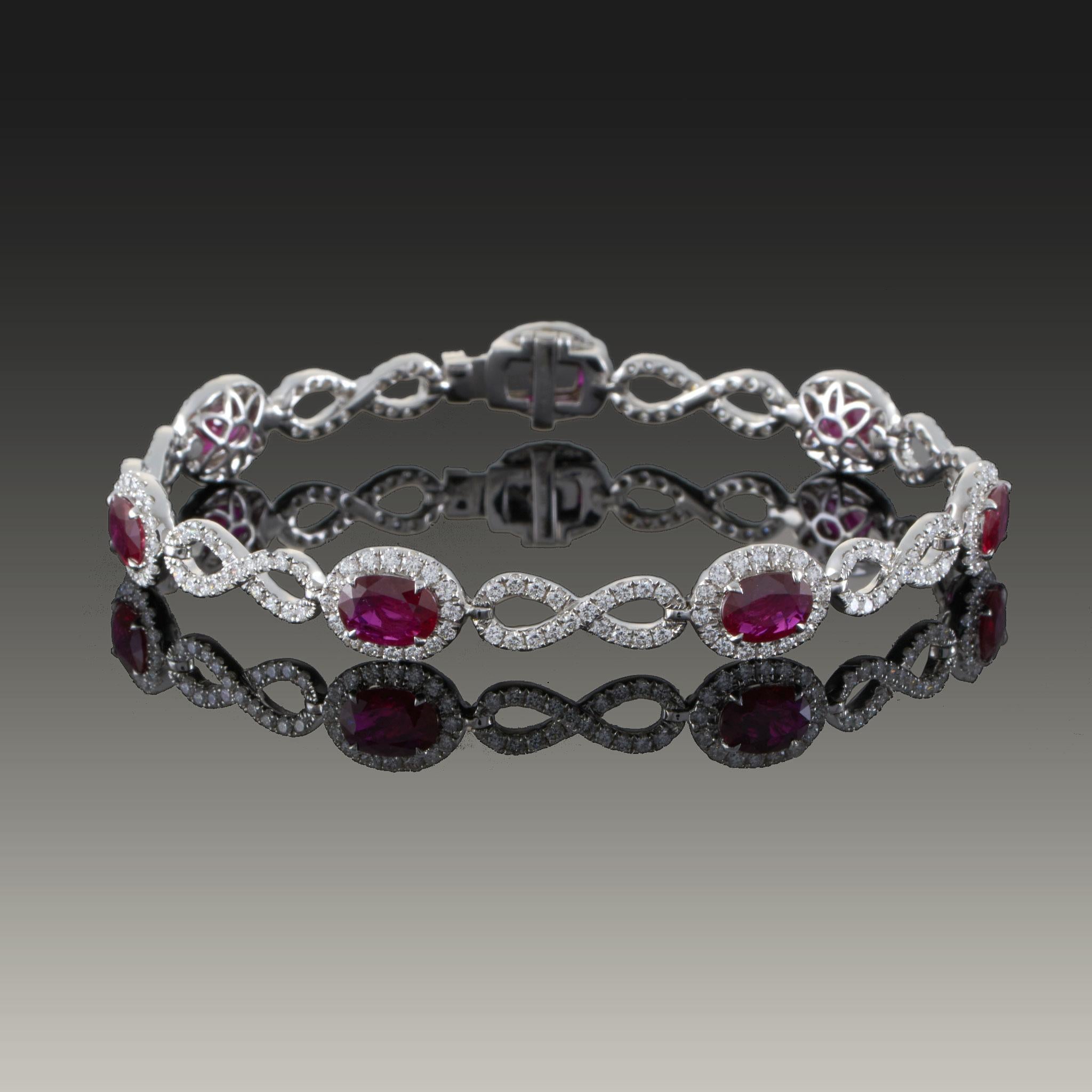 18KT White Gold Ruby & Diamond Infinity Bracelet