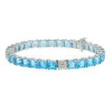 Platinum Blue Topaz & Diamond Straight Line Bracelet